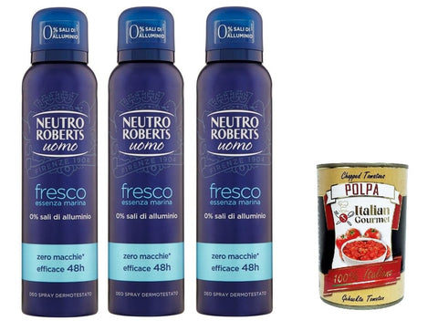 Neutro Roberts Uomo Fresco Essenza Marina Déodorant En Spray Pour Homme Efficace 48 Heures Sans Sels 3 X 150 Ml + Italian Gourmet Polpa 400 G