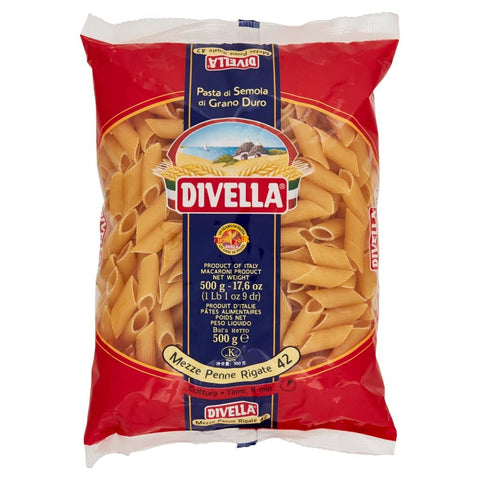 Divella Mezze Penne Rigate N 42 Lot De 24 Pâtes À La Semoule De Blé Dur 500 G + Boîte Italian Gourmet Polpa Di Pomodoro 400 G
