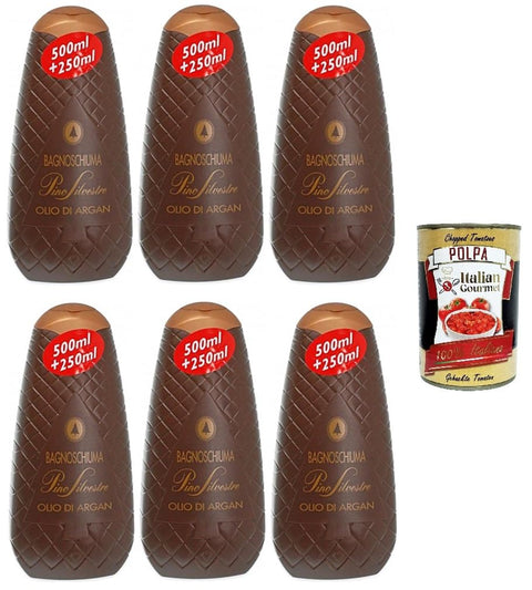 Pino Silvestre Bath Foam Bagnoschiuma Classico Olio Di Argan Lot De 6 Gels Douche À L'huile D'argan 750 Ml + Polpa Italian Gourmet 400 G