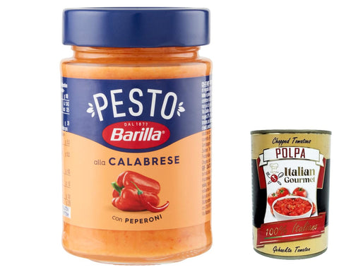 Barilla Pesto Alla Calabrese Lot De 6 Sauces Pâtes Italiennes Sans Gluten Avec Poivrons, Piments Forts, Ricotta, Pecorino Roman Et Grana Padano, Sauce Pâtes, Pesto Rouge + Polpa Italien Gourmet Polpa