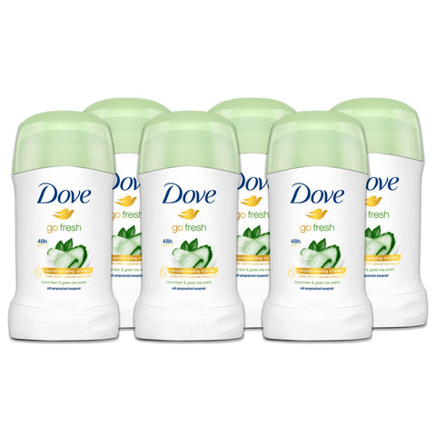6 X Dove Anti-Transpirant Bâton Déodorant 40ml Go Fresh Concombre & Thé Vert
