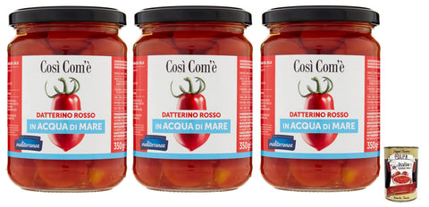 Così Com'è Datterino Rosso, Tomate Rouge Datterino Dans L'eau De Mer, Tomates Italiennes, Pot De 350 G + Boîte De 400 G