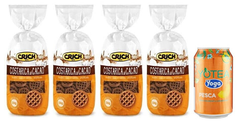 Lot De 4 Biscuits Crich Costarica Al Cacao Biscuits Au Cacao, Sac De 1 Kg + 1 Boîte De Thé Glacé De Yoga À La Pêche 330 Ml