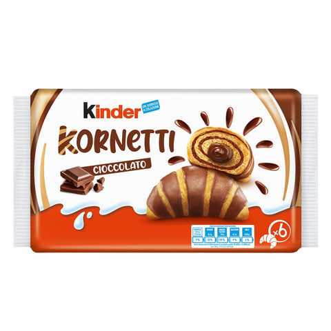Testpaket Kinder Kornetti 3x Cioccolato 3x Crema al Latte,Croissants fourrés au chocolat et à la crème au lait, 6 paquets de 270 g chacun