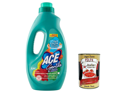 Italian Gourmet E.R. Ace Candeggina Gentile Bleach, Delicate, Lot De 3 Agents De Blanchiment Pour Produits Colorés Et Délicats 0,95 L + Polpa Italien 400 G