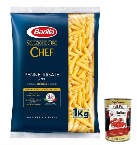 Barilla Selezione Oro Chef Penne Rigate N.73, Semoule De Blé Dur, 100 % Céréales Italiennes, Paquet De 1 Kg + Polpa Di Pomodoro Italian Gourmet Polpa Di Pomodoro 400 G