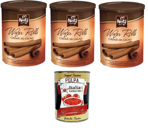 Naty Premium Wafers Rolls Crème De Cacao Gaufres, Petits Pains, Crème Au Cacao 3 X 400 G + Italian Gourmet Polpa 400 G