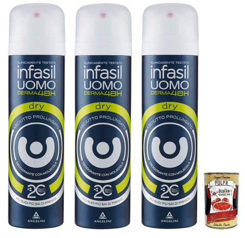 Infasil Uomo Derma48h Lot De 3 Déodorants Déodorants Dry Au Toucher Sec, Longue Durée 150 Ml + Polpa Di Pomodoro Italian Gourmet Polpa Di Pomodoro 400 G