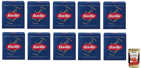 Barilla Spaghetti Tagliati N°38 Pasta Di Semola Di Grano Duro Lot De 10 Pâtes En Semoule De Blé Dur 500 G + Boîte Italienne Gourmet Polpa Di Pomodoro 400 G
