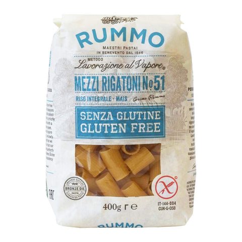 Rummo - Mezzi Rigatoni N.51 Sans Gluten Bronze Dessiné - 12 Paquets De 400 G