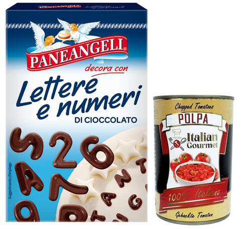 Paneangeli Lettere E Numeri Di Cioccolato Lettres Et Chiffres En Chocolat Pour Décorer Les Desserts, Paquet De 60 G + Boîte De 400 G Gourmet Italian Gourmet Polpa Di Pomodoro