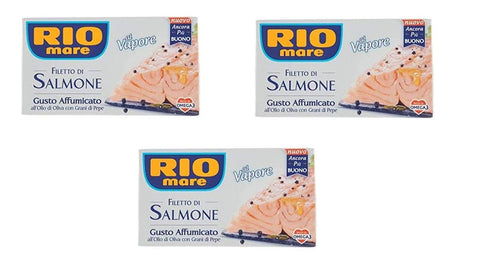 Rio Mare Salmone Affumicato Lot De 3 Bouteilles D'huile D'olive Avec Poivre 125 G