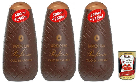 Pino Silvestre Bath Foam Bagnoschiuma Classico Olio Di Argan Lot De 3 Gels Douche À L'huile D'argan 750 Ml + Polpa Italian Gourmet 400 G