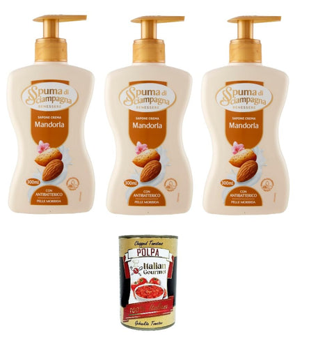 Spuma Di Sciampagna Sapone Crema Mandorla Savon Crème Moussant À L'amande – 3 X 300 Ml + Italian Gourmet Polpa 400 G