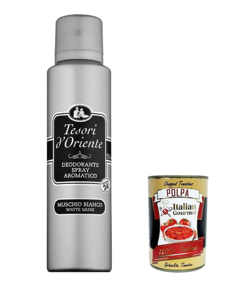 Tesori D'oriente Muschio Bianco Lot De 12 Déodorants Aromatiques En Spray Musc Blanc 150 Ml + Italian Gourmet Polpa 400 G