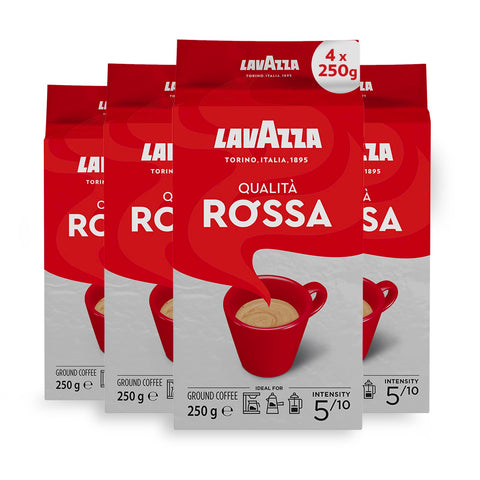 Lavazza Qualità Rossa – Lot De 4 Cafés Moulus, Torréfaction Moyenne, 250 G Chacun