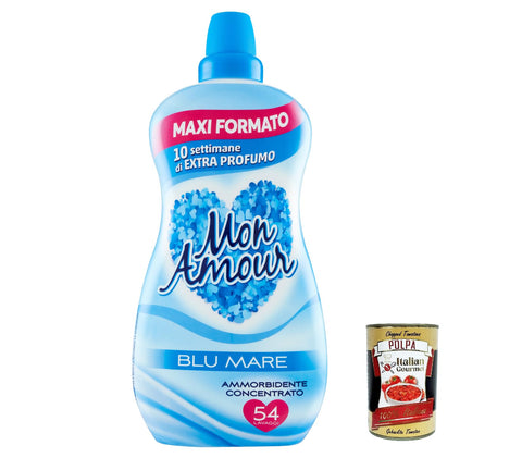 Lot De 3 Flacons D'adoucissant Concentré Felce Azzurra Mon Amour Blu Mare - 54 Lavages - 1350 Ml + Italian Gourmet Polpa 400 G