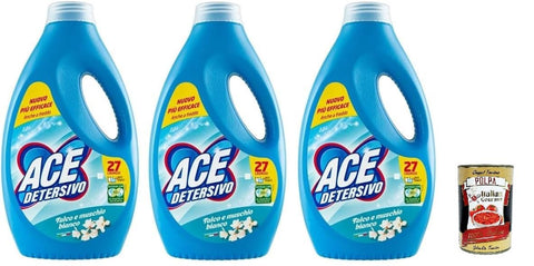 Ace Detersivo Lavatrice Talk Et Musc Blanc Lessive Liquide Pour Machine À Laver Efficace Sur Tous Les Types De Taches, 3 X 27 Lavages 1350 Ml + Italian Gourmet Polpa 400 G