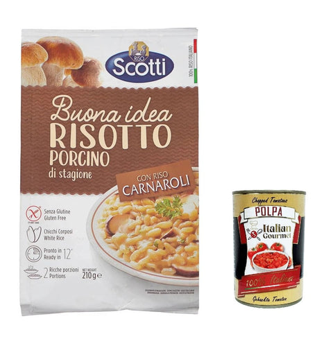 Riso Scotti Lot De 6 Champignons De Porcino De Saison Sans Gluten Sans Carnaroli 210 G + Polpa Italien Gourmet 400 G