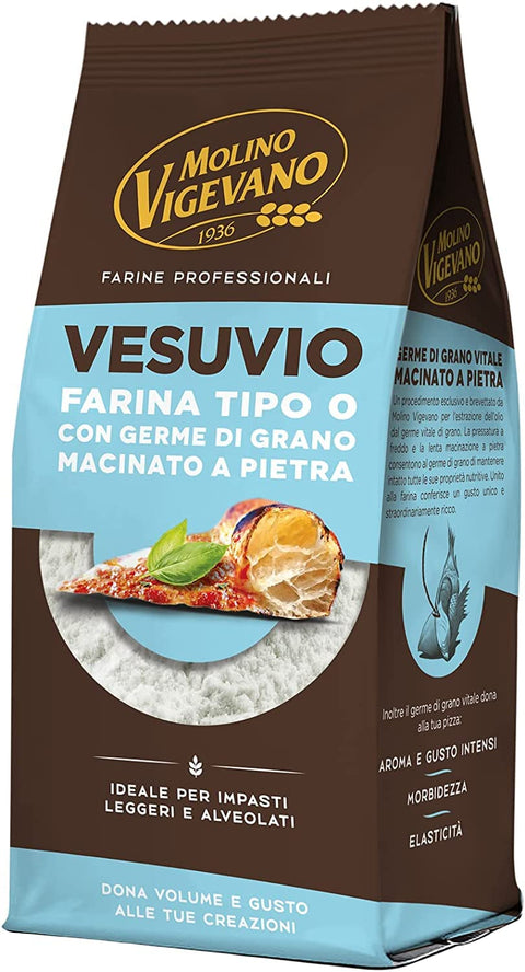Molino Vigevano Farina Type "0" Farine, Vesuvio Pour Pizza Napolitaine Haute Et Douce. Paquet De 500 G