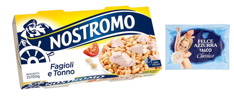 Nostromo Tonno E Fagioli Lot De 10 Plats Préparés Au Thon Et Aux Haricots, 2 X 150 G + 1 Sachet De Talc Felce Azzurra Gratuit, Sachet De 100 G