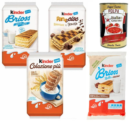 Lot De 4 Barres À Biscuits Ferrero Pour Enfant - Brioss, Paneciok, Latte E Cacao, Colazione Piu - Gâteau Au Lait Et Cacao - 4 Barres À Biscuits + Italian Gourmet Polpa 400 G