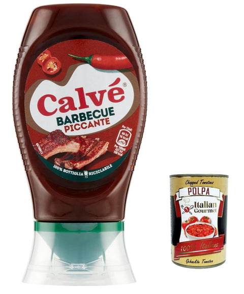 Lot De 12 Calvé, Salsa Barbeque Piccante, Sauce Barbecue Épicée, Idéale Pour Les Viandes Grillées Et Non Grillées, 250 Ml + Polpa Gourmet Italienne 400 G