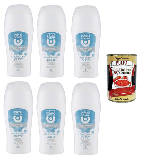 Infasil Donna Pure Déodorant Roll-On Puro Per Pelli Sensibili Woman Pure Woman Pour Peaux Sensibles 6 X 50 Ml + Italian Gourmet Polpa 400 G