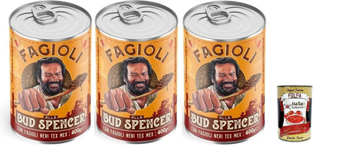 Fagioli Alla Bud Spencer Tex Mex, Bud Power- Bud-Spencer-Tex Mex, Haricots, Prêts À Manger, 3x 400gr + Italian Gourmet Polpa 400g