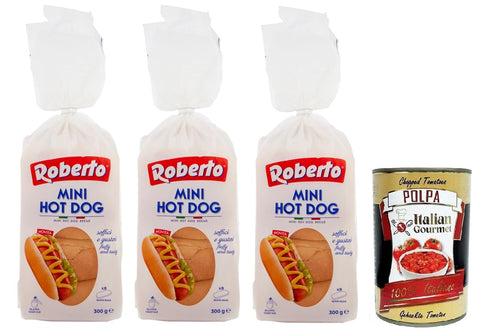 Roberto Lot De 3 Mini Pains À Hot Dog, Paquet De 300 G, Chaque Paquet Contient 8 Hot Dogs + Italian Gourmet Polpa Di Pomodoro 400 G