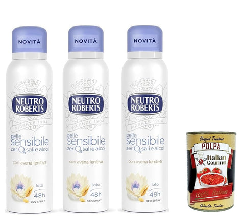 Neutro Roberts Avena Lot De 3 Déodorants En Spray Pour Peaux Sensibles À L'avoine Et À La Fleur De Lotus, Efficace 48 Heures, Sans Sels Ni Alcool, 3 X 150 Ml + Italian Gourmet Polpa 400 G