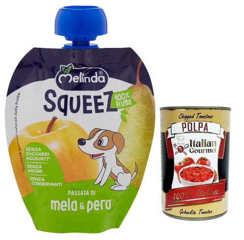 Melinda Passata Di Mela & Pera, Squeez 100 % Purée De Fruits Et De Pommes Et De Poires, 90 G + Boîte De 400 G