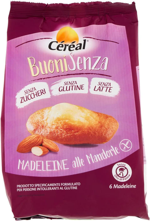 Céréal Buonisenza Madeleine De Toutes Les Mandorles Amandes Madeleines Idéales Pour Le Petit Déjeuner, Collation Sucrée Avec Saveur D'amande, Sans Gluten, Sans Lait Et Sans Sucre 180 G
