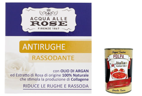 Acqua Alle Rose Crema Viso Antirughe Con Olio Di Argan E Estratto Di Rose Crème Visage Anti-Rides À L'huile D'argan Et Extrait De Rose 50 Ml + Italian Gourmet Polpa 400 G
