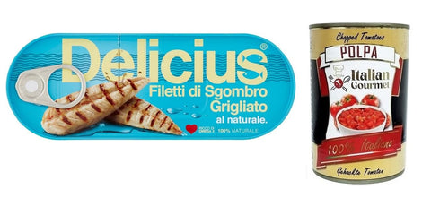 Delicius Filetti Di Sgombro Grigliati Al Naturale, Filet De Maquereau Grillé Naturel, Riche En Oméga 3, Poisson Bleu De Haute Qualité, Boîte De 110 G + Boîte Italienne Gourmet Polpa Di Pomodoro 400 G