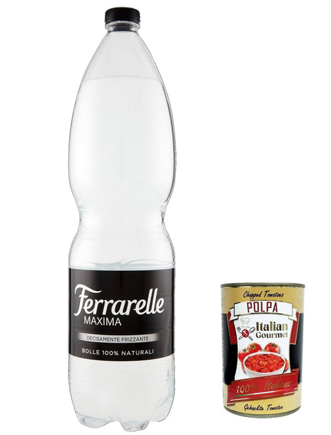 Ferrarelle Maxima Sparkling Water Lot De 12 Bouteilles D'eau Minérale Naturelle 1,5 L + Polpa Italien Gourmet 400 G