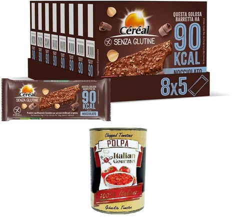 Céréal Noisette Barres Sans Gluten Avec Céréales Et Chocolat, Collation Délicieuse Et Riche En Fibres Avec Seulement 90 Calories Par Biscuit, Lot De 8 Paquets De 5 Barres (8 X 5, 90 G)