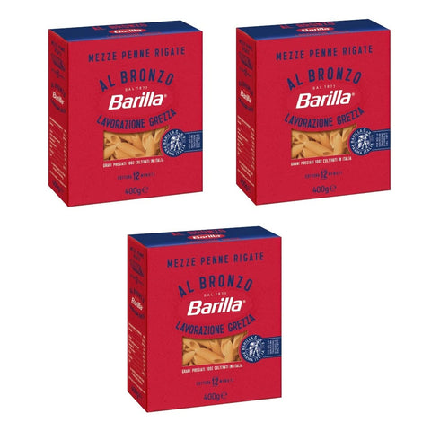 Barilla Mezze Penne Rigate Al Bronzo Bronze Lot De 3 Pâtes Tirées 400 G