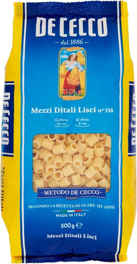 Mezzi Ditali Lisci Lot De 10 Pâtes De Cecco 100 % Italien N°158 Pâtes Courtes 500 G