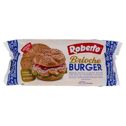 7x Roberto Brioche Burger Petits pains à hamburger de 300 g, moelleux et légèrement sucrés, aux graines de sésame et de pavot, idéaux pour les hamburgers, les sandwichs, la cuisine de rue, les grillades et les barbecues.