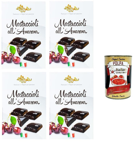 Maja Mini Mustaccioli Gusto Amarena Mini Mustaccioli Goût Cerise Noire, Dessert De Noël Classique 4 X 200 G + Italian Gourmet Polpa 400 G