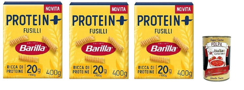 Barilla Protein+ Fusilli, High Protein, Pasta De Blé En Dur Italien, 3 Paquets De 400 G, Pâtes En Blé À 100% Italien, + Italian Gourmet Polpa 400g