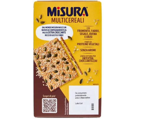 10x Misura Multicereali cracker croccanti ai 5 cereali con semi di zucca, sesamo e quinoa Craquelins croustillants aux 5 céréales avec graines de citrouille, graines de sé 200gr