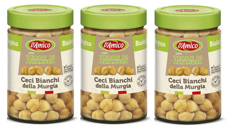 3 X D'amico Con Terra Di Altamura Ceci Bianchi Della Murgia Pois Chiches Blancs De Murgia Avec Terre D'altamura Pois Chiches Biologiques Cuits 310g D'origine Italienne