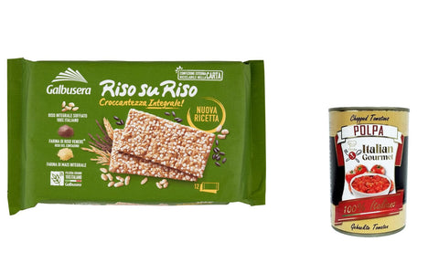 Galbusera Risosuriso Integrale Lot De 6 Crackers Croustillants En Grains De Riz 100 % Italiens 380 G + Polpa Italian Gourmet 400 G