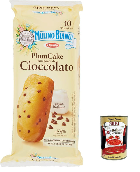 Mulino Bianco Merendine Plumcake Lot De 6 Gâteaux Aux Prunes Avec Gouttes De Chocolat, Collation Sucrée Pour Entre Les Deux - 350 G + Polpa Gourmet Italien 400 G