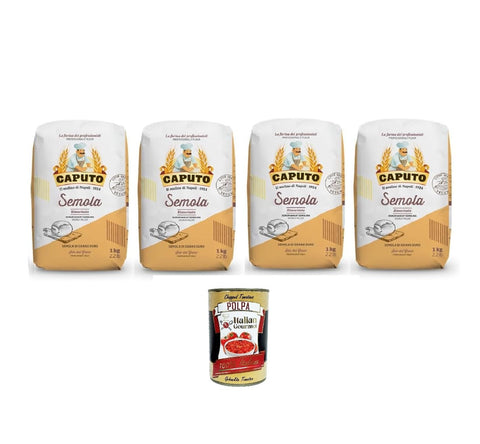 Caputo Semola Rimacinata Lot De 4 Semoule De Blé Dur Moulu Idéal Pour La Pizza Napolitaine 1 Kg + Italian Gourmet Polpa 400gr