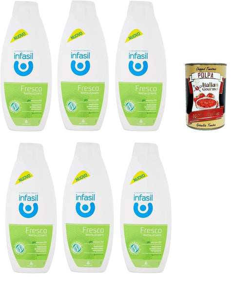 Infasil Lot De 6 Bains De Douche Frais Revitalisants, Testés Cliniquement Et Doux Pour La Peau, 6 X 500 Ml + Italian Gourmet Polpa 400