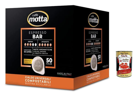 Caffè Motta Espresso Bar Cialde,Cialde Compostabili, Cialde Ese 44mm, Box Lot De 50 Dosettes De Café + Italian Gourmet Polpa 400g