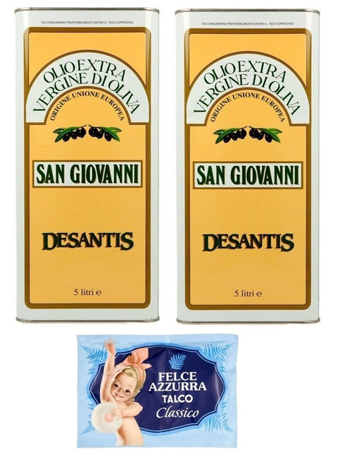De Santis San Giovanni Olio Extra Vergine Di Oliva - Huile D'olive Extra Vierge - Idéale Pour Toutes Les Applications En Cuisine - Boîte De 5 Litres + 1 Sachet De Talc Felce Azzurra - Sachet De 100 G